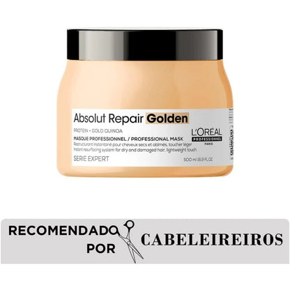 L'Oréal Professionnel Máscara de Tratamento Absolut Repair Golden | Repara Danos e Promove Brilho | Com Quinoa & Proteínas | Para cabelos finos a médios, secos e danificados | 500g
