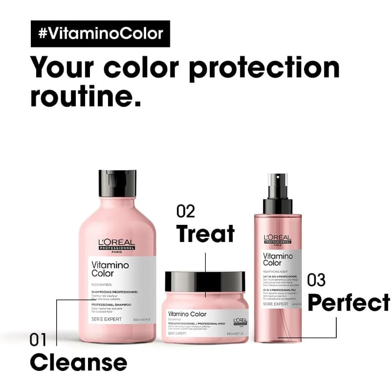 L'Oréal Professionnel Spray 10 em 1 Vitamino Color | Sem enxágue & multibenefícios | Protetor térmico e desembaraçador | Controla o frizz e aumenta o brilho | Para cabelos coloridos | 190ml