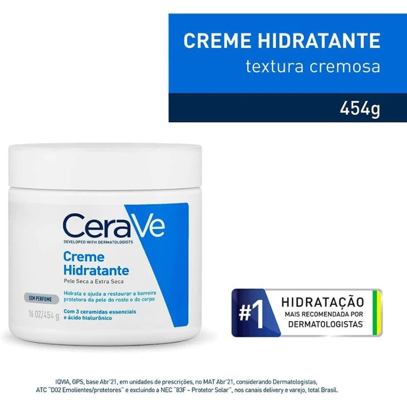 CeraVe, Creme Hidratante Corporal, com textura Cremosa e Ácido Hialurônico, 454g, embalagem variable