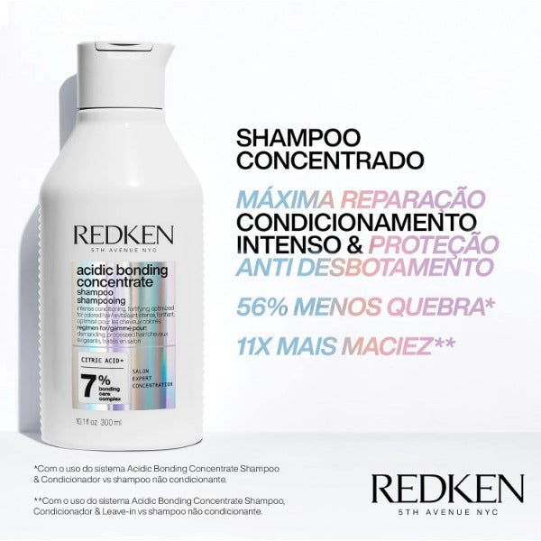 Redken Shampoo Acidic Bonding Concentrate | Reparação de Cabelos Danificados | Concentrado de ligação ácida | Para todos os tipos de cabelo | 300ml