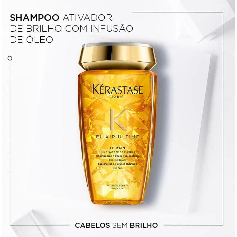 Kérastase Shampoo Elixir Ultime Le Bain, Todos os tipos de cabelos, Nutrição, brilho, Mix de 4 Óleos Preciosos, 250 ml