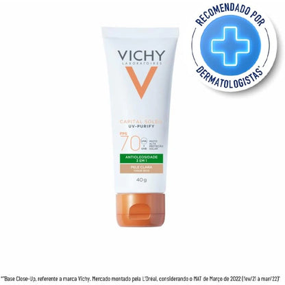 Vichy, Capital Soleil UV-Purify; Protetor Sola Facial Com Cor e Ação Antioleosidade E Ação Purificante FPS70; 40G
