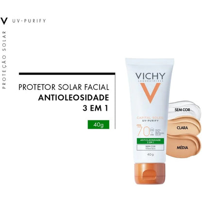Vichy, Capital Soleil UV-Purify; Protetor Sola Facial Com Cor e Ação Antioleosidade E Ação Purificante FPS70; 40G