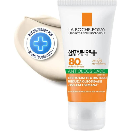La Roche-Posay, Anthelios Airlicium, Protetor Solar Facial Antioleosidade, Controle e Redução da Oleosidade, FPS80, Textura Gel Creme, Toque Seco, 40g