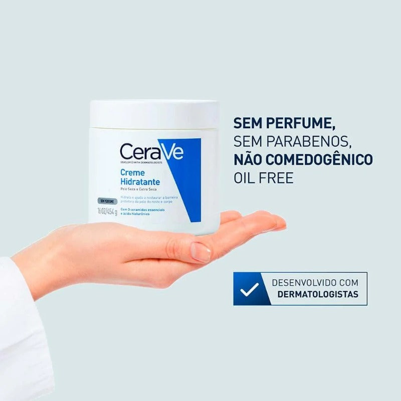 CeraVe, Creme Hidratante Corporal, com textura Cremosa e Ácido Hialurônico, 454g, embalagem variable