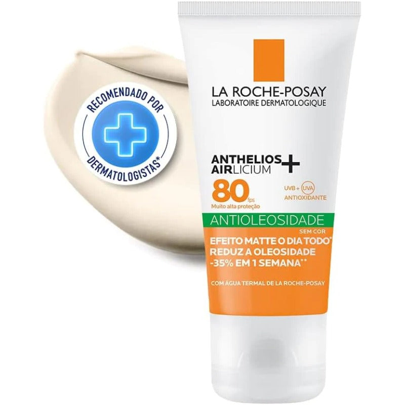 La Roche-Posay, Anthelios Airlicium, Protetor Solar Facial Antioleosidade, Controle e Redução da Oleosidade, FPS80, Textura Gel Creme, Toque Seco, 40g