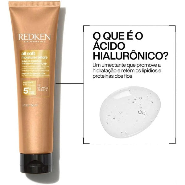 Redken Leave-in All Soft Moisture Restore |Para cabelos secos e quebradiços | Proteção contra umidade, calor e frizz | Proporciona cabelos mais macios e lisos | 150ml