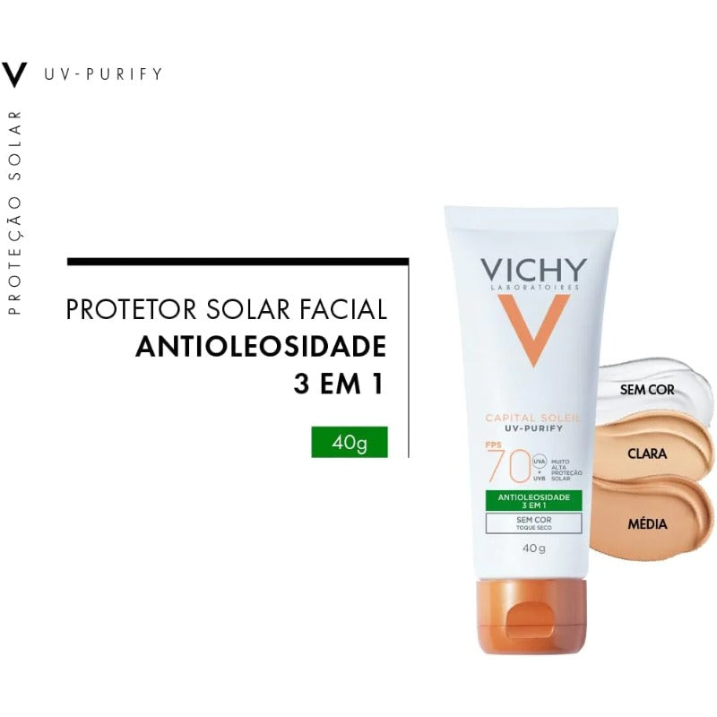 Vichy, Capital Soleil UV-Purify; Protetor Sola Facial Com Ação Antioleosidade E Ação Purificante FPS70-40G