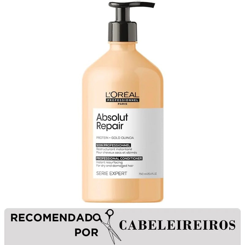 L'Oréal Professionnel Shampoo Absolut Repair | Repara Danos e Promove Brilho | Com Quinoa Dourada & Proteínas | Para cabelos secos e danificados | Toque leve e Macio | 750ml